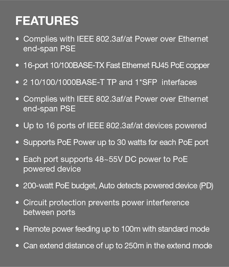 16-Port 200m PoE Switch